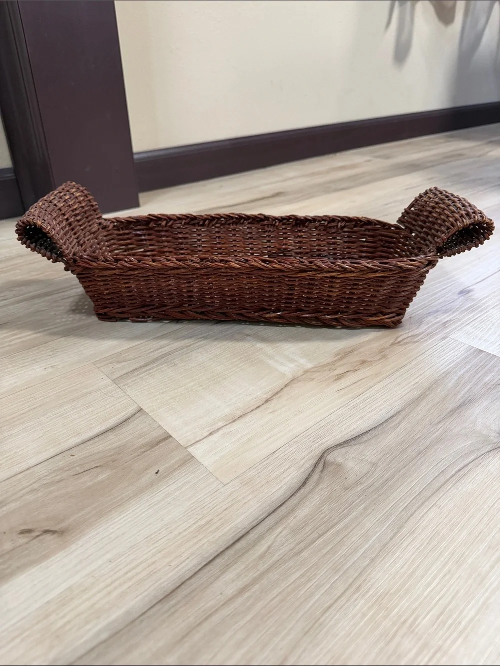 Vintage Wicker Basket Tray Long Rectangular Rustic Farmhouse Cottagecore Boho